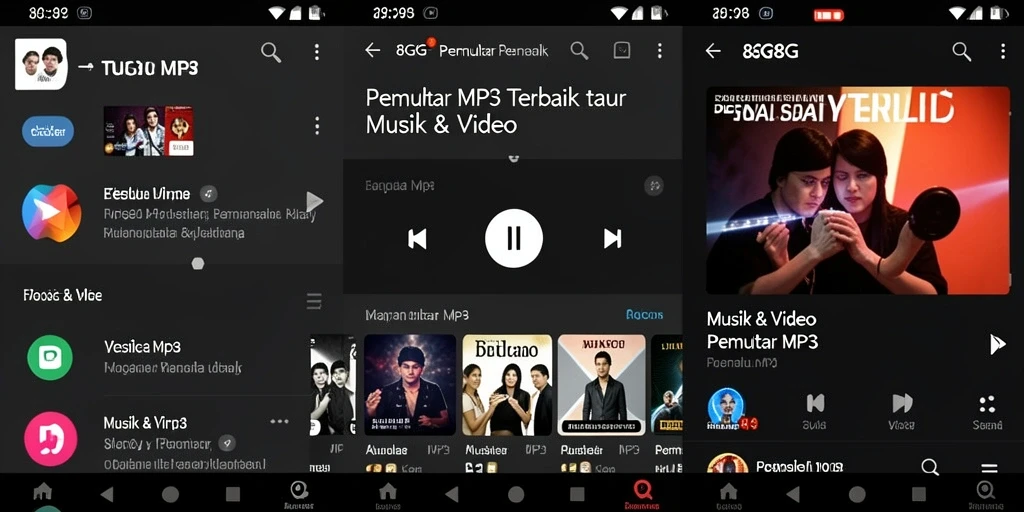 Tampilan antarmuka aplikasi 8G8G Pemutar MP3 yang ramah pengguna.