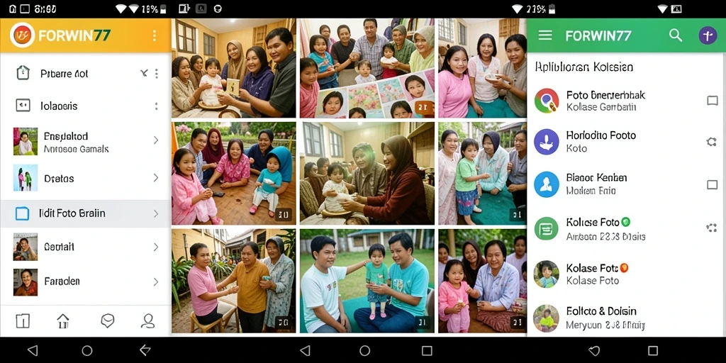 Antarmuka aplikasi FORWIN77 menampilkan fungsi kolase foto yang menarik dan user-friendly.