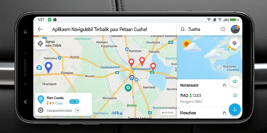 Antarmuka aplikasi V87 menampilkan peta dan informasi navigasi mobil.