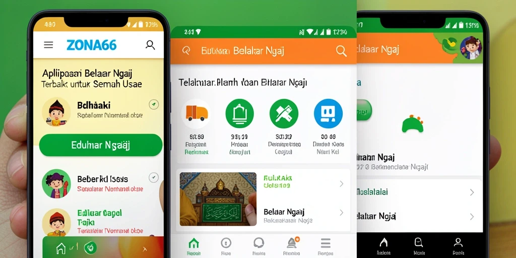 Tampilan antarmuka ZONA66 dengan fitur belajar ngaji yang interaktif.